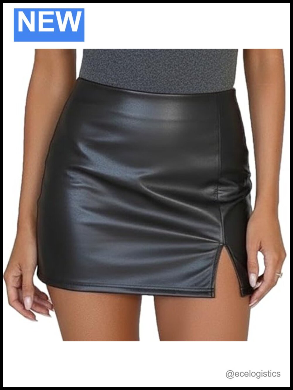 Womens Faux Leather Bodycon Mini Skirt High Waist Slit